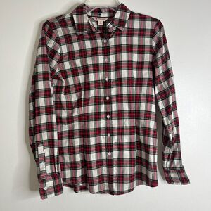 Brooks Brothers Womens Button Up Shirt 4 Red Fleece Plaid Top Long Sleeve Cotton